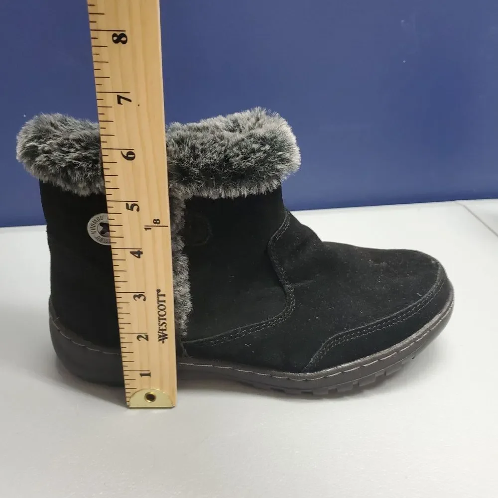 Khombu Iris Winter Snow Boots Womens Size 7 Black Faux Fur Trim Side Zip 1527296